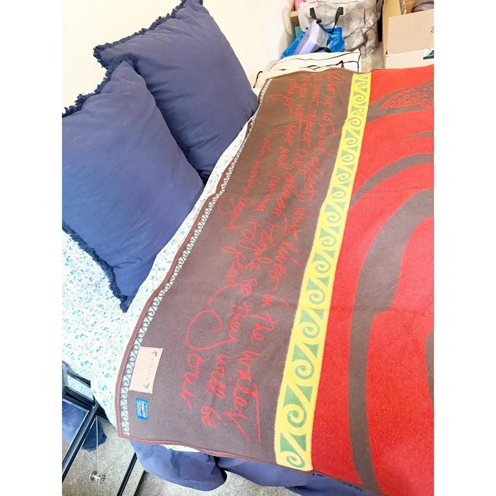Pendleton Sahalie Legend of the Salmon Blanket Wool Cotton USA Made‎ Reversible